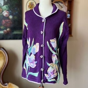 ☾ Vintage ornate purple floral cardigan